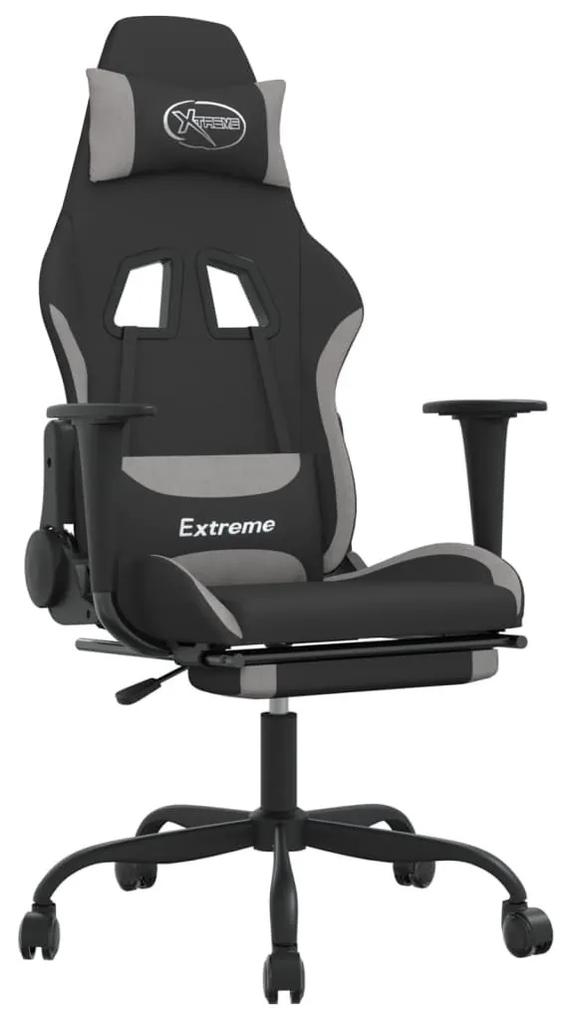 Καρέκλα Gaming Μαύρη/Ανοιχτό γκρι Ύφασμα με Υποπόδιο - Μαύρο