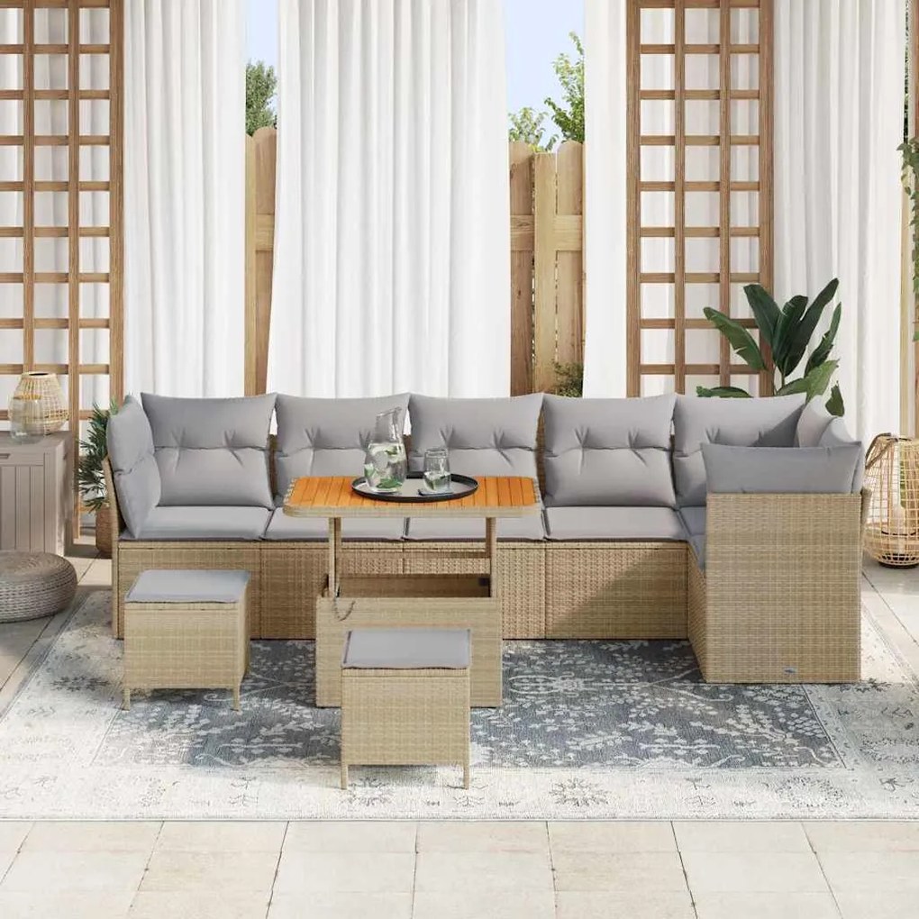 vidaXL Σετ Καναπέ Κήπου 9 pcs Μπεζ συνθετικό ρατάν