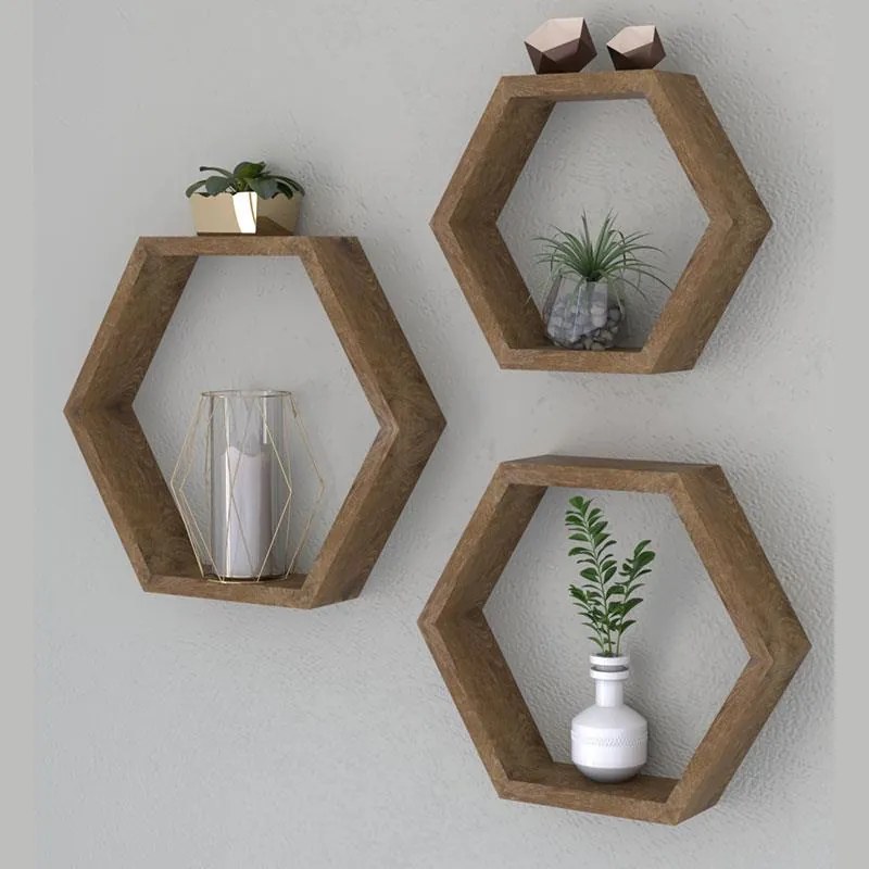 Ραφιέρα τοίχου Valis τριών τεμαχίων χρώμα καρυδί 37x9x32εκ 37x9x32 εκ.