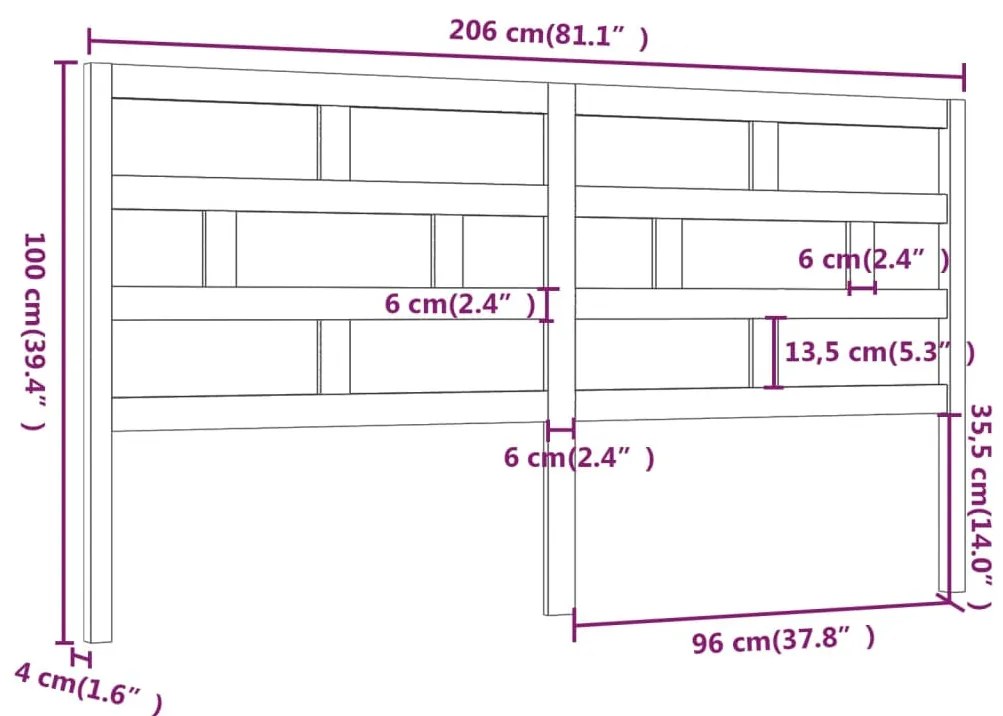 vidaXL Κεφαλάρι κρεβατιού Καφέ 206x4x100 εκ. από Μασίφ Ξύλο Πεύκου