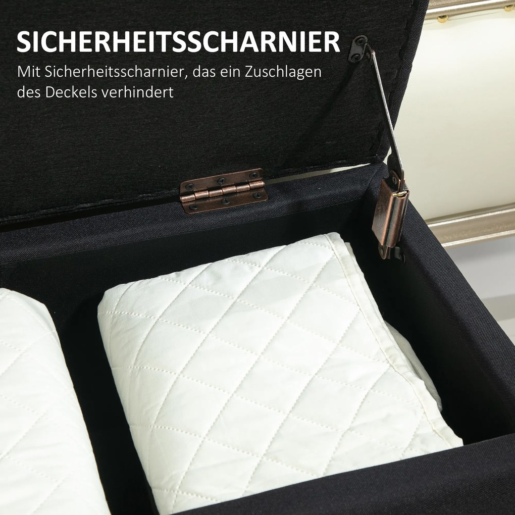 HOMCOM Πολυθρόνα με αποθηκευτικό χώρο, Τραπεζάκι, πολυεστερικό ύφασμα τύπου λινάτσας, Ξύλο καουτσούκ, Μαύρο, 100 x 40 x 44 cm