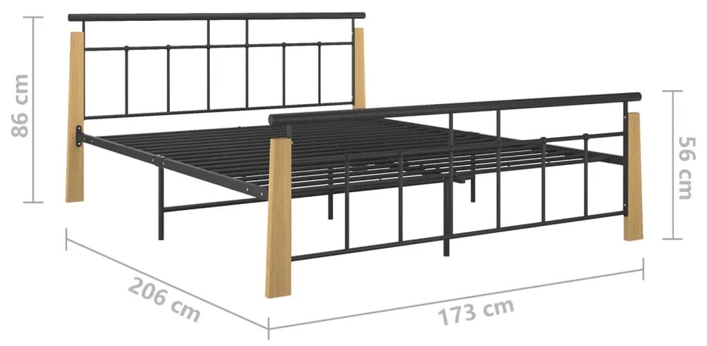 Πλαίσιο Κρεβατιού 160 x 200 εκ. από Μέταλλο &amp; Μασίφ Ξύλο Δρυός - Μαύρο