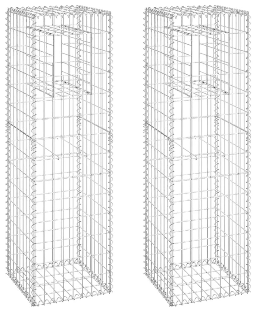 Συρματοκιβώτια Στύλοι 2 τεμ. 40 x 40 x 140 εκ. Σιδερένιοι - Ασήμι