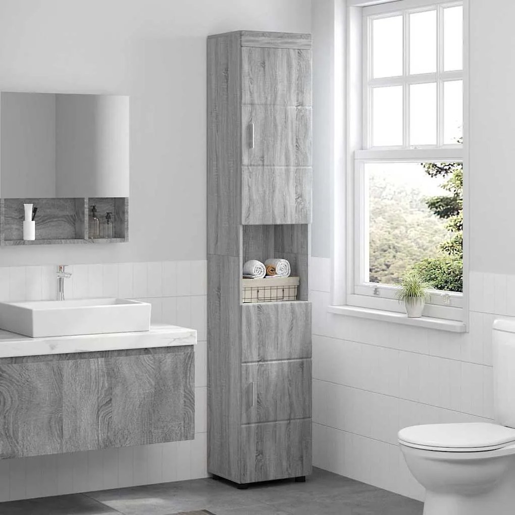 vidaXL Ντουλάπι Μπάνιου με πόρτα TULUM Γκρι sonoma 37 x 31.5 x 203 εκ