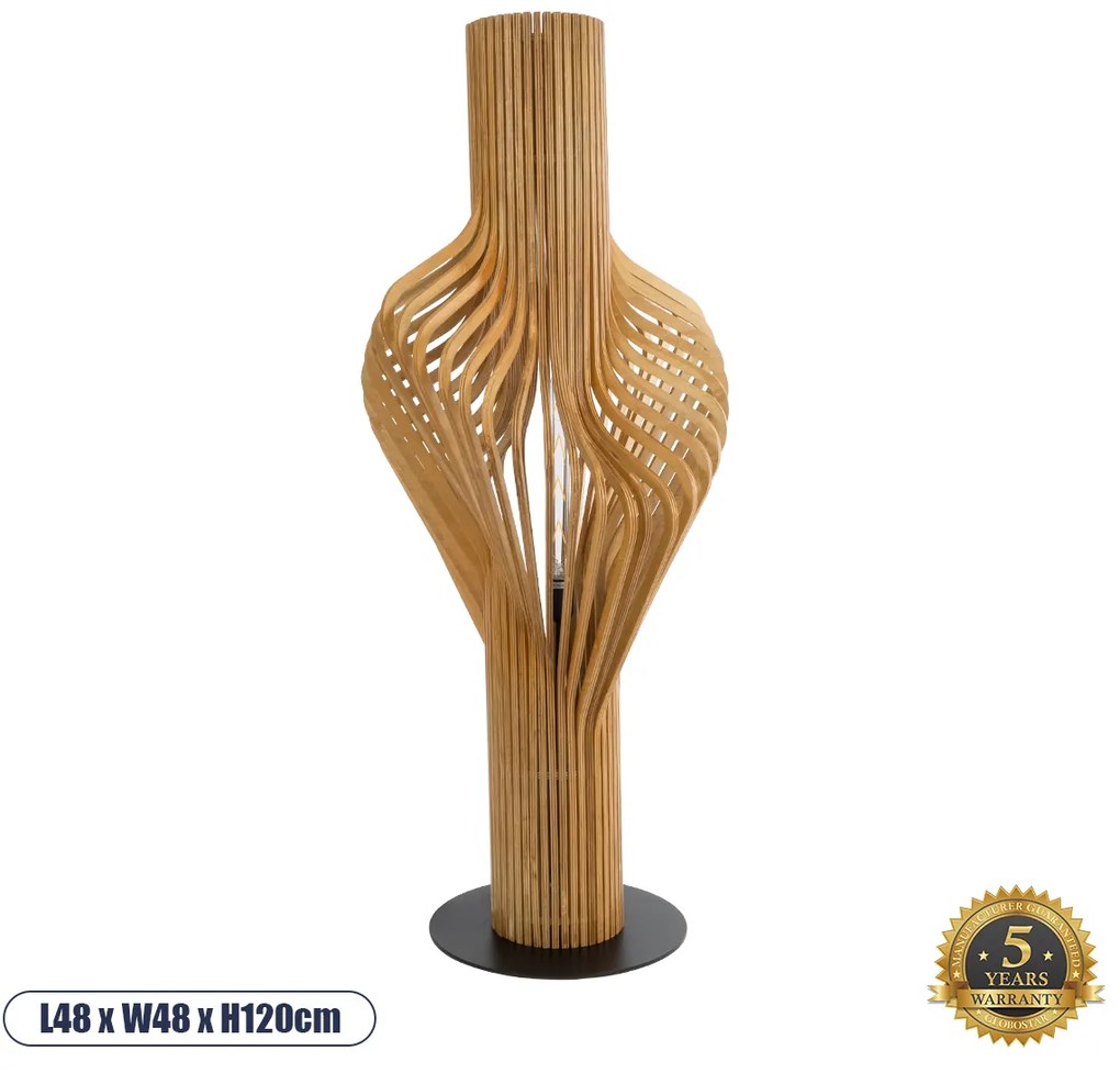 02150 GloboStar®  MIHIRO 02150 Boho Επιδαπέδιο Φωτιστικό Μονόφωτο 1 x E27 IP20 Καφέ Ξύλο με Μαύρο Μέταλλο - Μ48 x Π48 x Υ120cm
