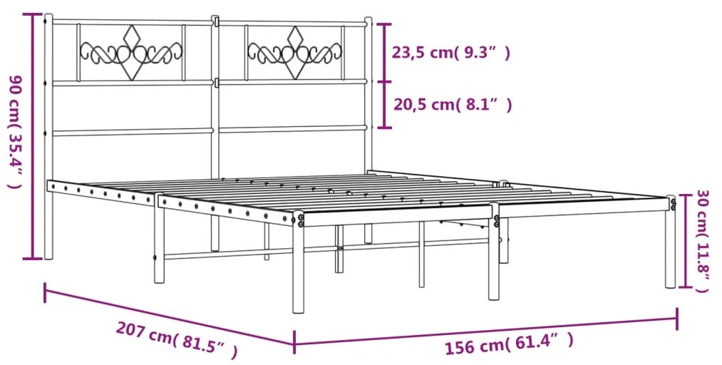 Πλαίσιο Κρεβατιού με Κεφαλάρι Λευκό 150 x 200 εκ. Μεταλλικό - Λευκό