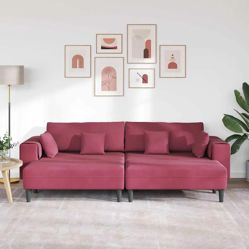 vidaXL Βελούδινος καναπές με μαξιλάρι 3 pcs Κόκκινο 208 εκ. Βελούδο
