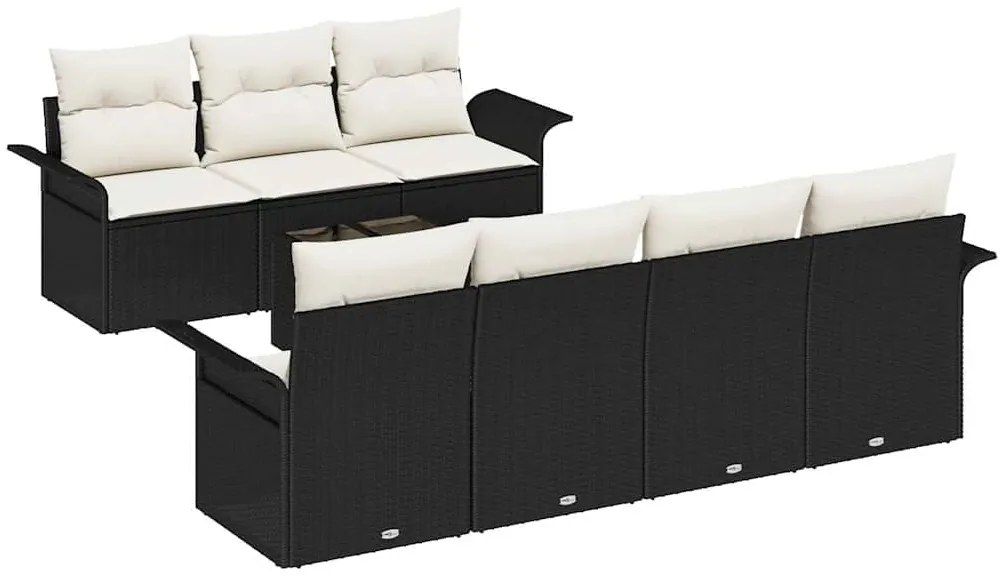 vidaXL Σετ Καναπέ Κήπου 8 pcs Μαύρο Πολυ ράταν