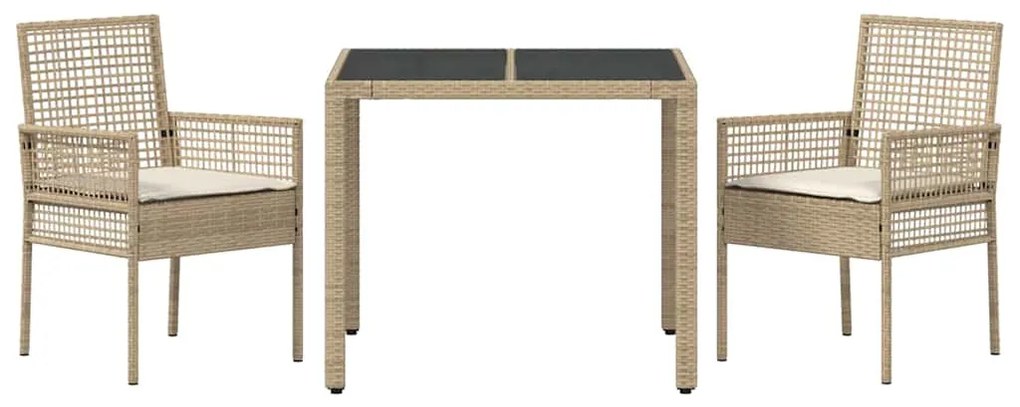 vidaXL Σέτ φαγητού για κήπο 3 pcs Μπεζ συνθετικό ρατάν