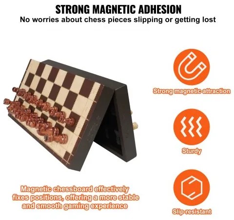VEVOR Magnetic Wooden Chess Set, 12 Inch Chess Game Set, 2 Extra Queens Beginner Chess Set, Folding Chess Board Games with Chess Pieces, Storage Slots, and Box, Portable Travel Gift for Adults Kids