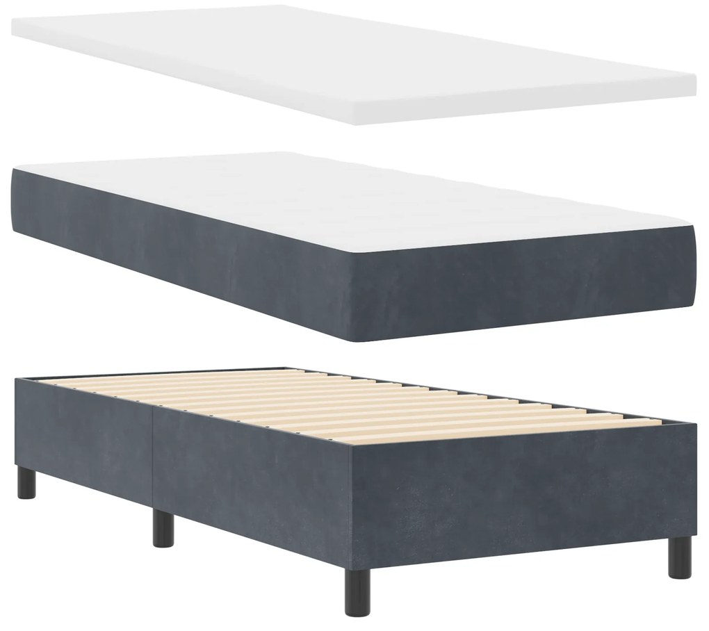vidaXL κρεβάτι Box Spring με στρώμα και LED Γκρι 90x200 εκ Βελούδο
