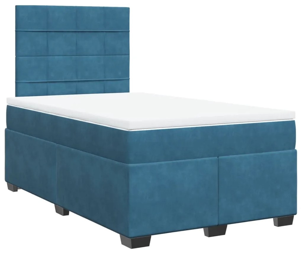 vidaXL Κρεβάτι Boxspring με Στρώμα Μπλε 120x190 εκ. Βελούδινο