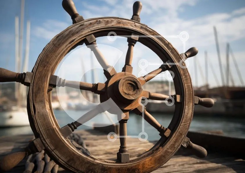 Intra Συλλεκτικό Ξύλινο Παζλ Plywood  4mm - Ξύλινο τιμόνι πλοίου στην αποβάθρα Σε Ξύλινο Κουτί - Διαστάσεις Puzzle: 10x10 cm – 25 κομμάτια