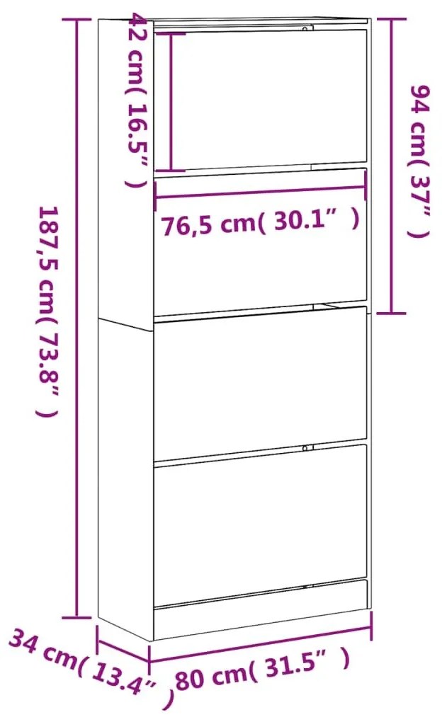 Παπουτσοθήκη με 4 Ανακλ. Συρτάρια Sonoma Δρυς 80x34x187,5 εκ. - Καφέ