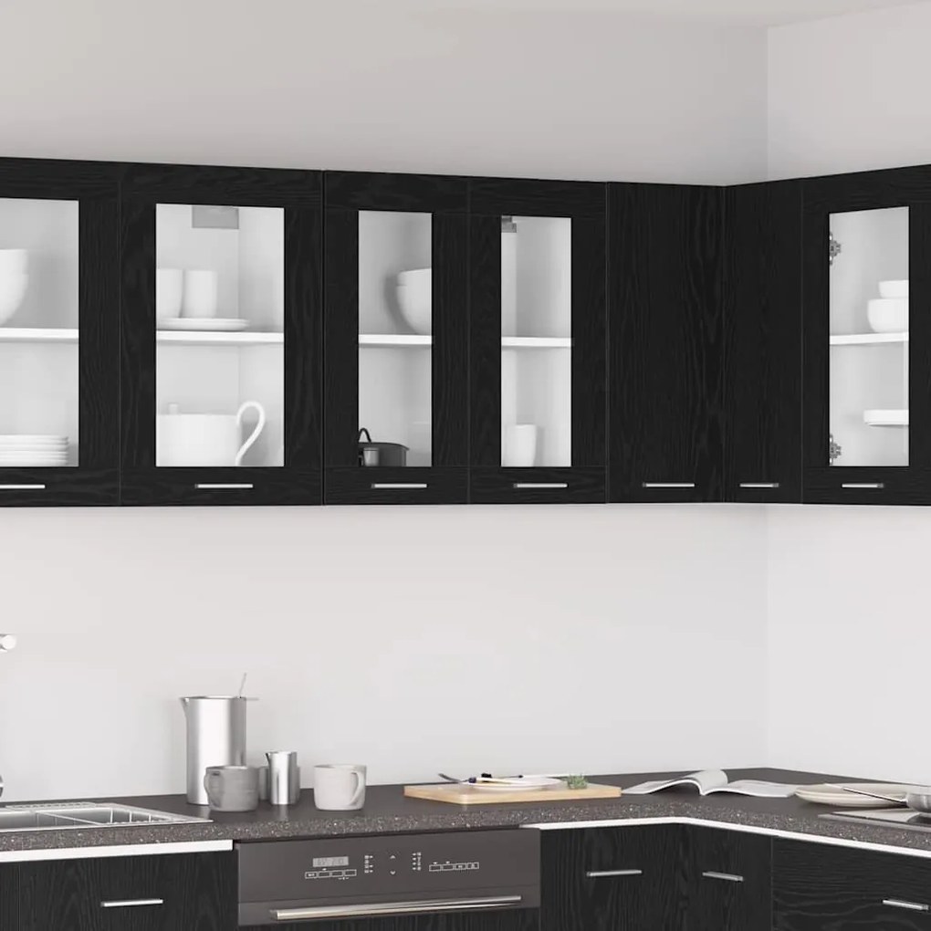 vidaXL Κρεμαστό Γυάλινο Ντουλάπι σε Μαύρη Δρυς - 60x31x60 εκ.