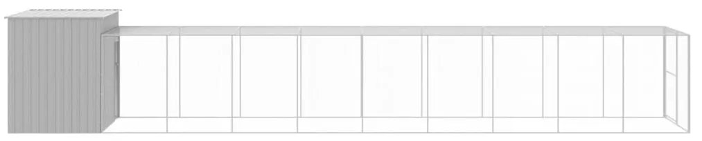 vidaXL Σπιτάκι Σκύλου με Αυλή Αν. Γκρι 214x1069x181 εκ Γαλβαν. Χάλυβας