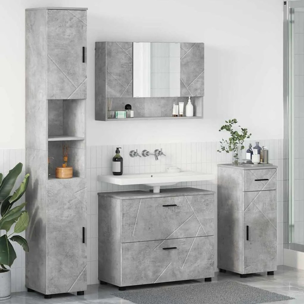 vidaXL Σετ Επίπλων Μπάνιου 4 pcs Γκρι σκυροδέματος 30 x 35 x 192 εκ.