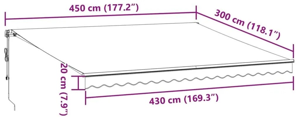 Τέντα Πτυσσόμενη Αυτόματη με LED Ανθρακί / Λευκή 450x300 εκ. - Ανθρακί