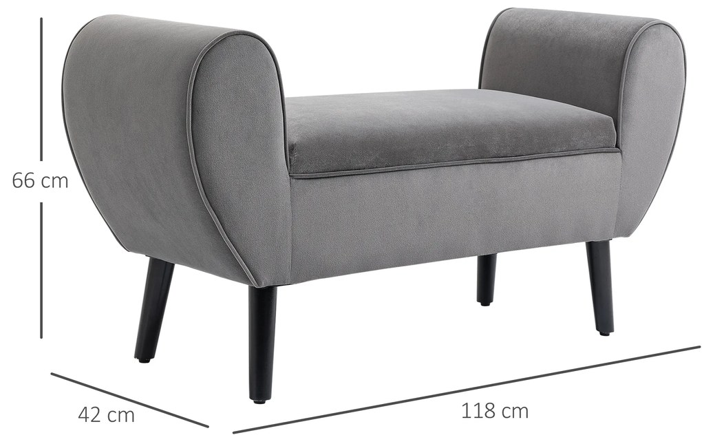 HOMCOM Πάγκος με αποθηκευτικό χώρο και μπράτσα, σκαμπό-κουτί για διάδρομο, υπνοδωμάτιο, σαλόνι, 118 x 42 x 66 εκ., σκούρο γκρι