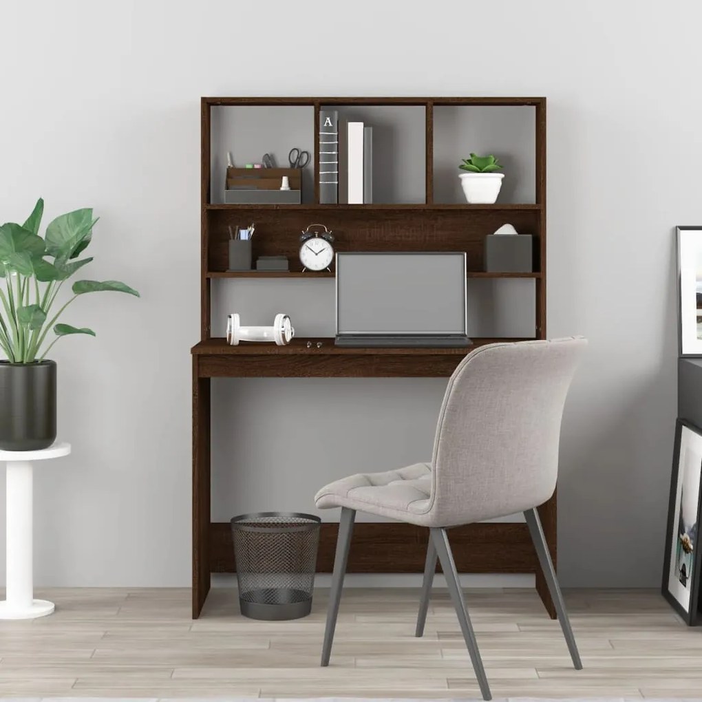 vidaXL Γραφείο με Ράφια Καφέ Δρυς 102 x 45 x 148 εκ Επεξεργασμένο Ξύλο