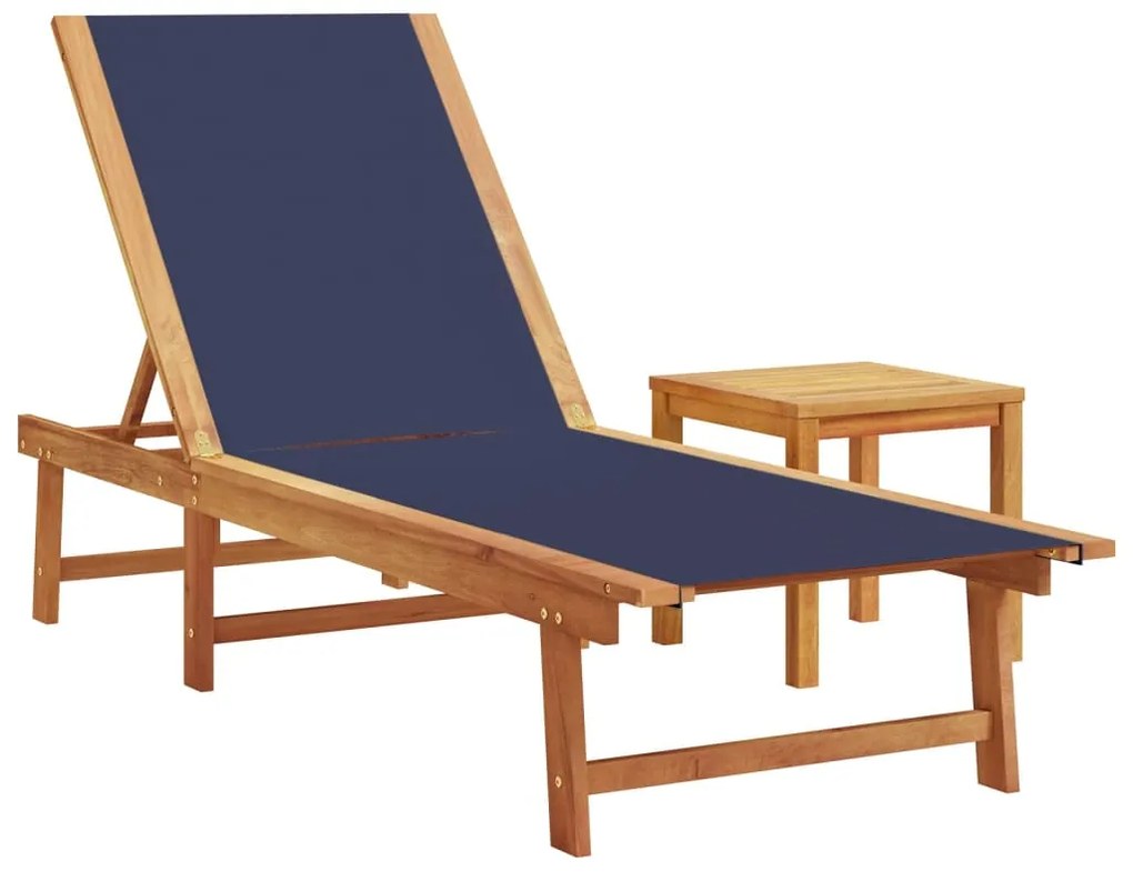 vidaXL Ξαπλώστρα Μπλε από Μασίφ Ξύλο Ακακίας και Textilene με Τραπέζι