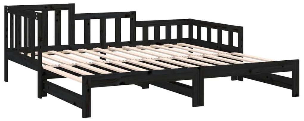 vidaXL Καναπές Κρεβάτι Συρόμενος Μαύρος 2x(90x190) εκ. από Μασίφ Πεύκο
