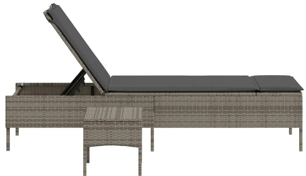 vidaXL Ξαπλώστρα Τραπέζι και Μαξιλάρια Γκρι από Συνθετικό Ρατάν