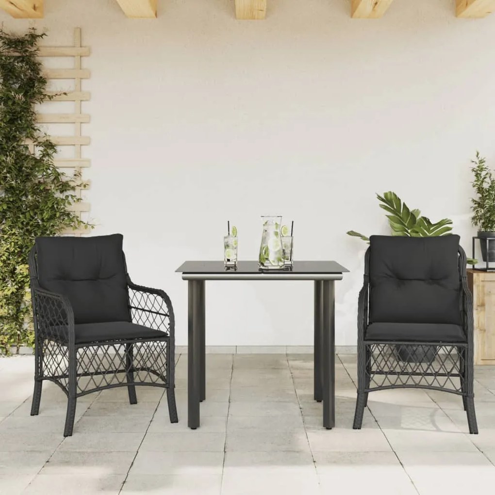 Σετ Επίπλων Bistro 3 τεμ. Μαύρο Συνθετ. Ρατάν με Μαξιλάρια