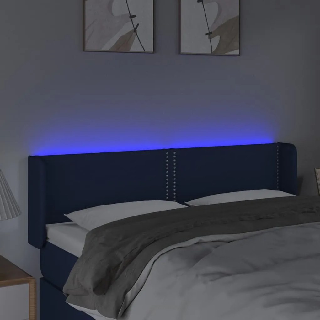 vidaXL Κεφαλάρι Κρεβατιού LED Μπλε 147x16x78/88 εκ. Υφασμάτινο
