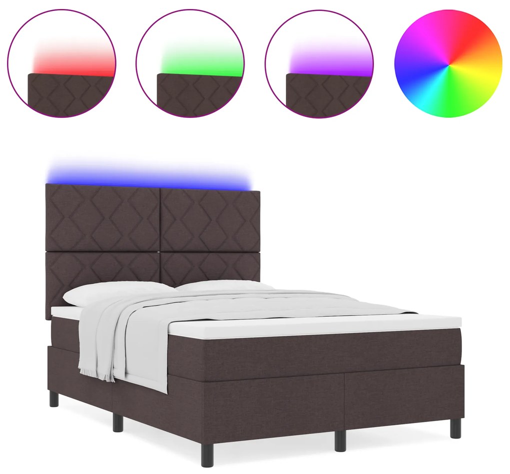 vidaXL Κρεβάτι με Βάση με Στρώμα & LED Σκούρο Καφέ 160x200 εκ. Ύφασμα