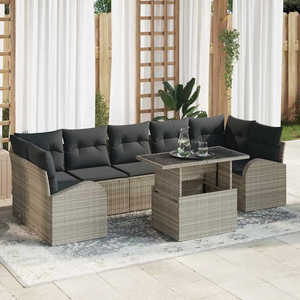 vidaXL Set Sofa Κήπου 8 τεμαχίων με Μαξιλάρια σε Ανοιχτό Γκρι Πολυ Ρατάν