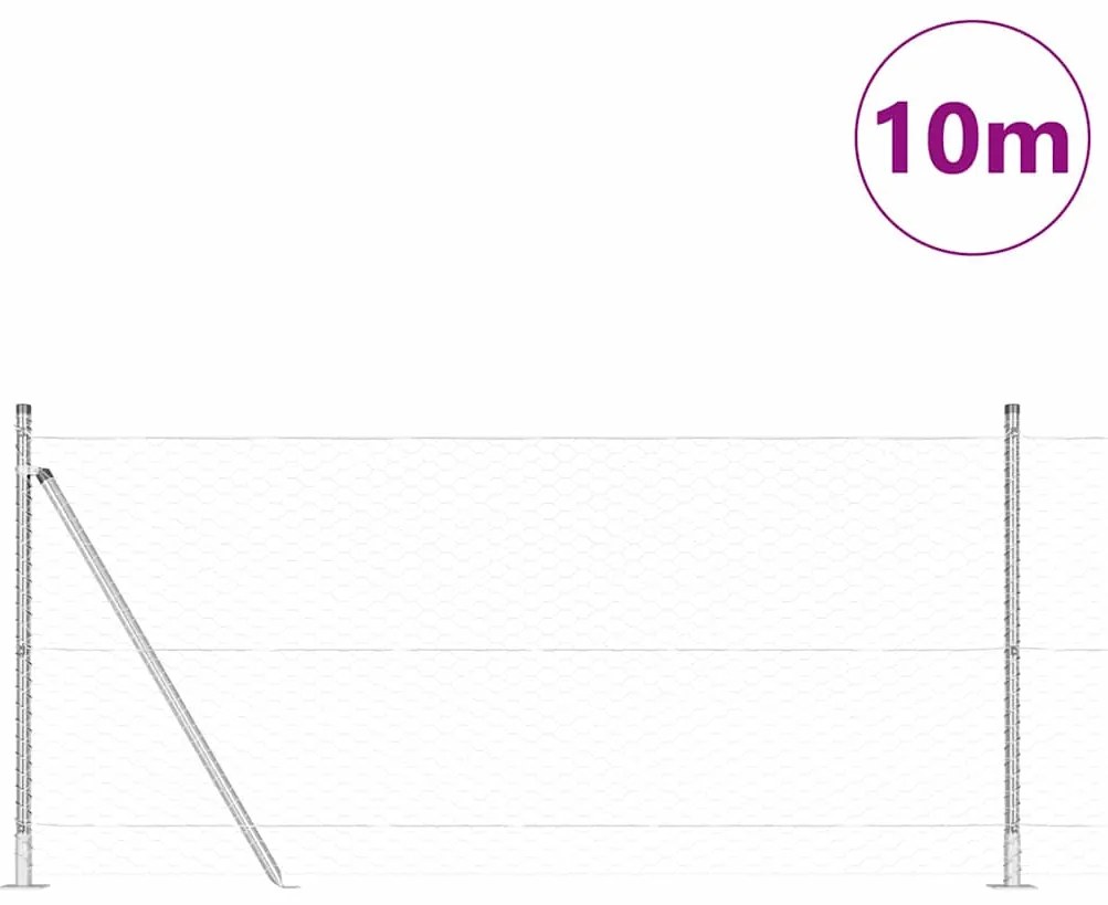 vidaXL Φράχτης με Στήλες. Ασημί 0.8 x 10 m Ατσάλι με επικάλυψη PVC