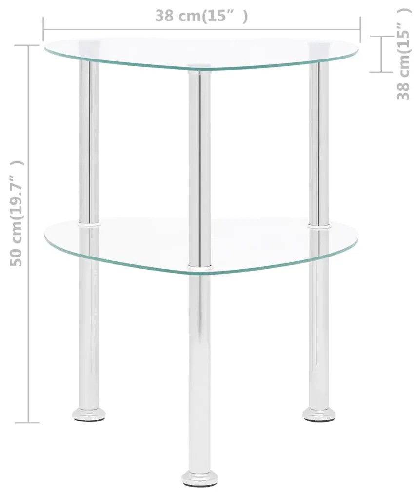 Τραπεζάκι Σαλονιού 2 Επιπέδων Διαφανές 38x38x50 εκ. Ψημ. Γυαλί - Διαφανές