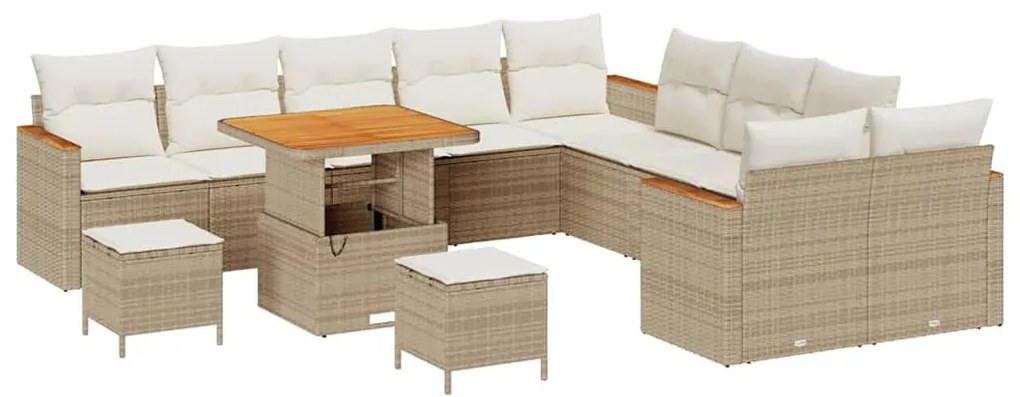 vidaXL Σετ Καναπέ Κήπου με μαξιλάρι 13 pcs Μπεζ Πολυ ράταν