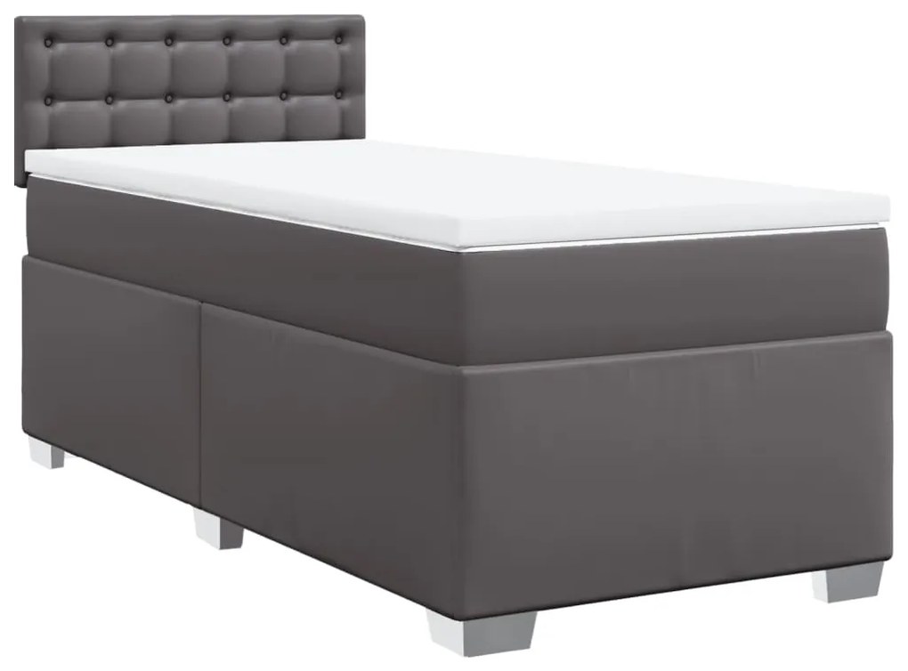 vidaXL Κρεβάτι Boxspring με Στρώμα Γκρι 90x200 εκ. από Συνθετικό Δέρμα