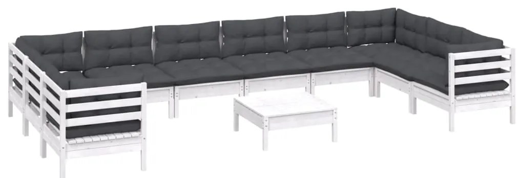 vidaXL Σαλόνι Κήπου Σετ 11 Τεμαχίων Λευκό από Ξύλο Πεύκου με Μαξιλάρια