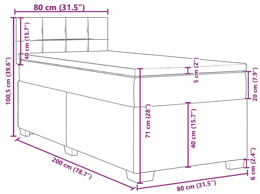 Κρεβάτι Boxspring με Στρώμα Σκούρο Γκρι 80x200 εκ. Βελούδινο - Γκρι