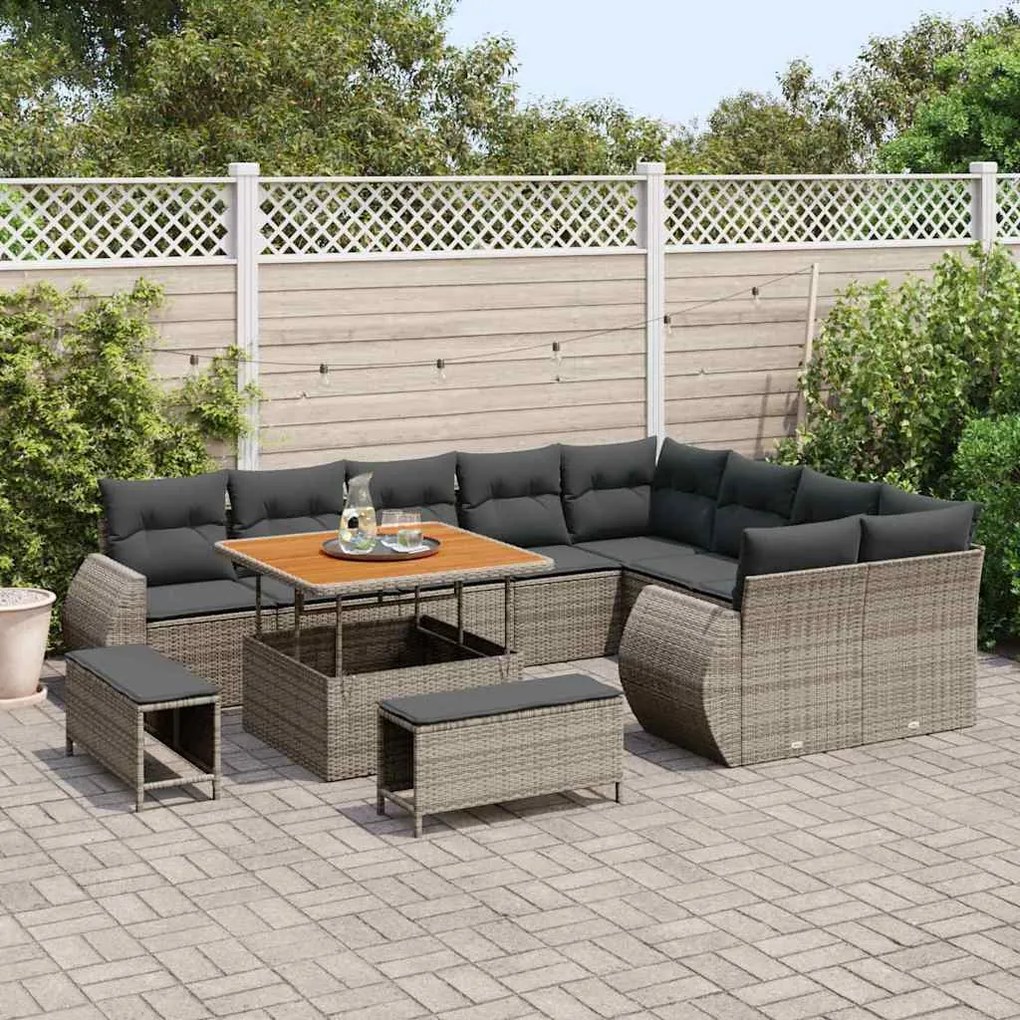 vidaXL Σετ Καναπέ Κήπου 12 pcs Γκρι συνθετικό ρατάν