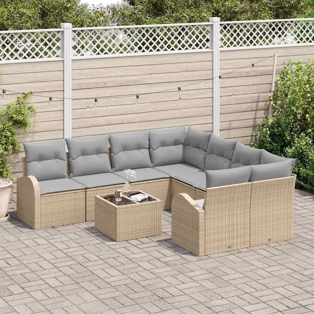 vidaXL Σετ Καναπέ Κήπου με μαξιλάρι 9 pcs Μπεζ, Γκρι 55 x 55 x 37 εκ