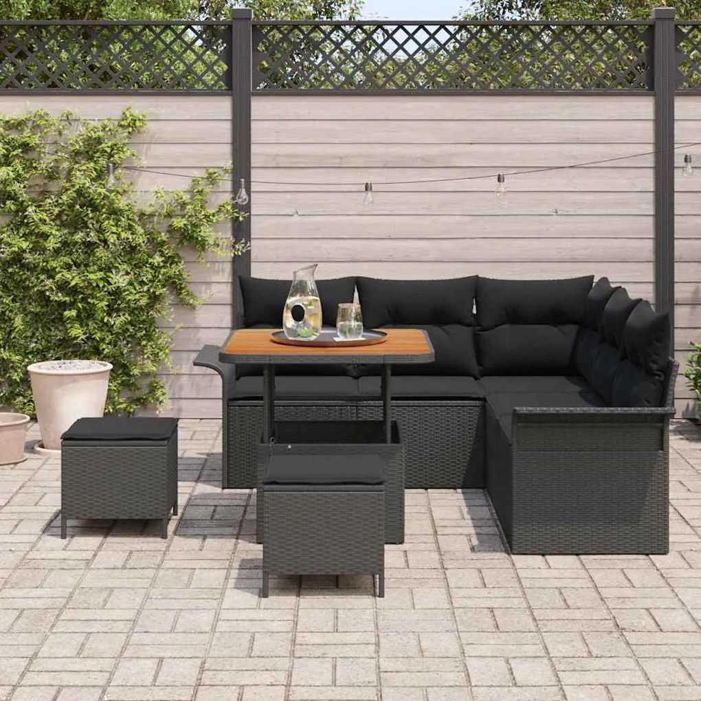 vidaXL Σετ Καναπέ Κήπου Ρυθμιζόμενο ύψος 8 pcs Μαύρο συνθετικό ρατάν