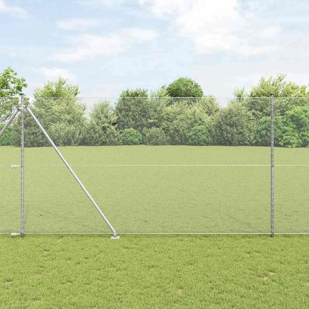 vidaXL Φράχτης με Στήλες. Ασημί 1.6 x 25 m Ατσάλι με επικάλυψη PVC