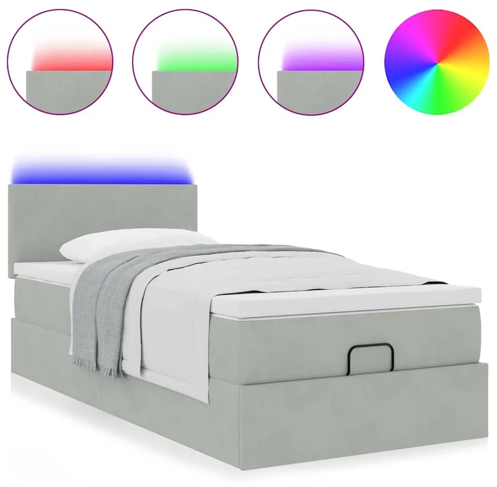 Οθωμανικό κρεβάτι με στρώμα&amp;LEDs Ανοιχτό γκρι 90x190cm Βελούδο 3312518