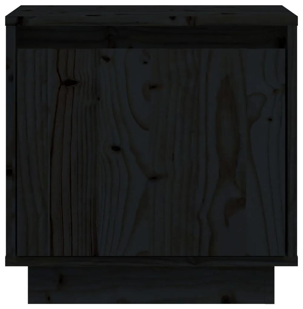 Κομοδίνα 2 τεμ. Μαύρα 40 x 30 x 40 εκ. από Μασίφ Ξύλο Πεύκου - Μαύρο