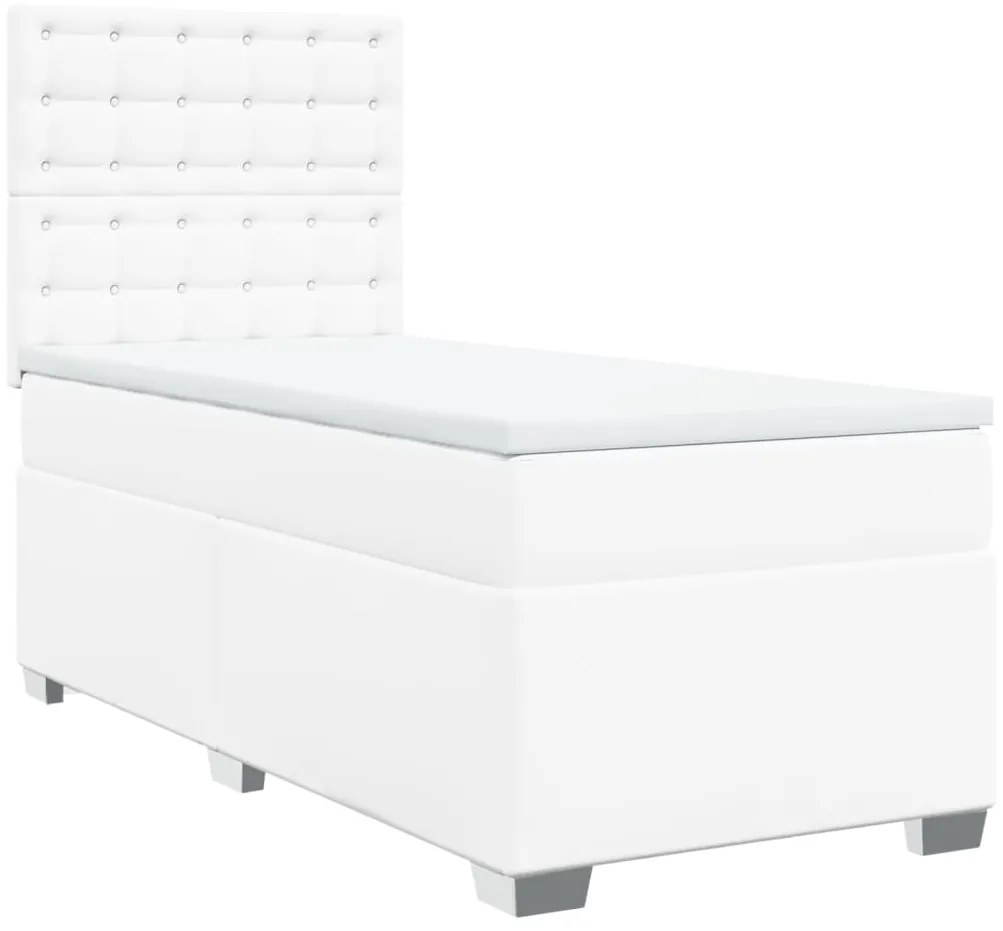 vidaXL Κρεβάτι Boxspring με Στρώμα Λευκό 100x200εκ.από Συνθετικό Δέρμα