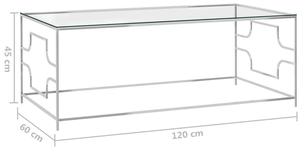 Τραπέζι Σαλονιού Ασημί 120x60x45 εκ. από Ανοξ. Ατσάλι και Γυαλί - Ασήμι