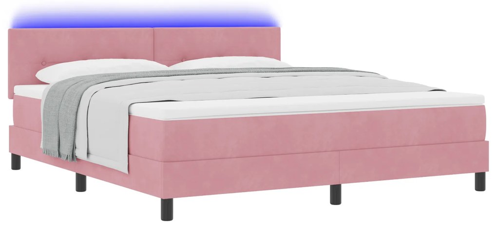 vidaXL Κρεβάτι Box Spring με Στρώμα & LED Ροζ 180x200 cm Βελούδο