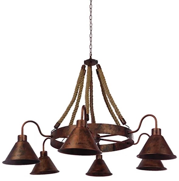 10001191 GloboStar® GLOBOSTAR® CAMELOT 10001191 Vintage Κρεμαστό Φωτιστικό Οροφής με Ντουί 6 x E27 AC 220-240V IP20 - Χάλκινο & Μπεζ - Μ95 x Π95 x Υ65cm