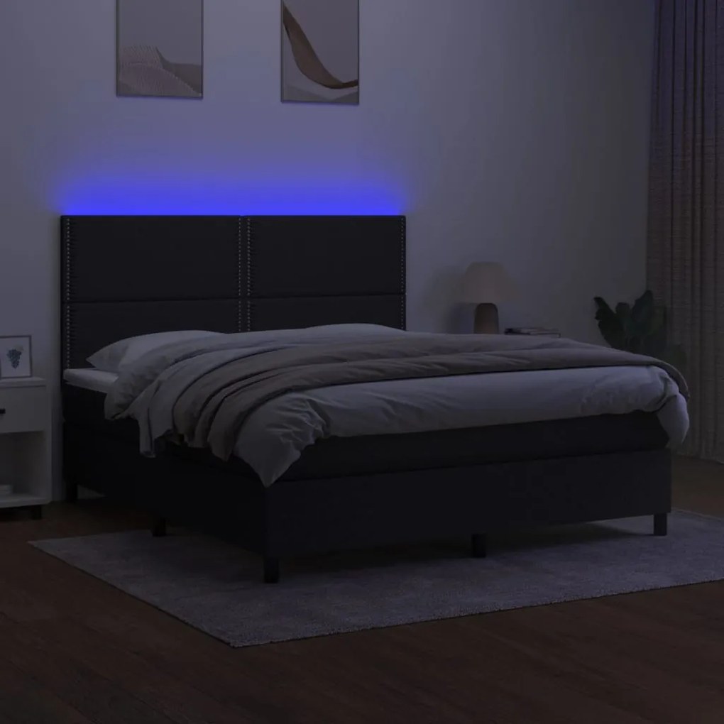 vidaXL Κρεβάτι Boxspring με Στρώμα & LED Μαύρο 160x200 εκ. Υφασμάτινο