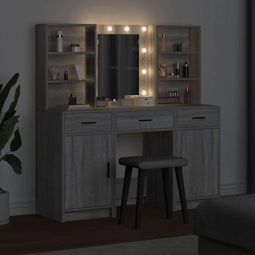 vidaXL Σετ Τραπεζιού Μακιγιάζ 3 pcs Γκρι sonoma 50 x 41 x 135 εκ