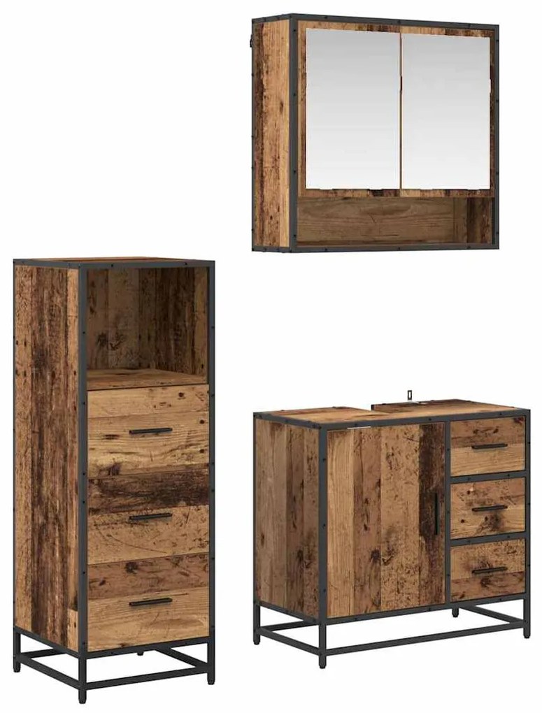 vidaXL Σετ Επίπλων Μπάνιου με ράφι 3 pcs Παλιό Ξύλο Επεξεργασμένο ξύλο